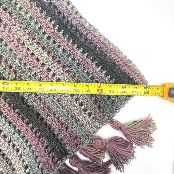 Handmade? Crochet Striped Poncho VNeck Tassel Fringe Cape Boho Size Small Medium - Picture 6 of 7